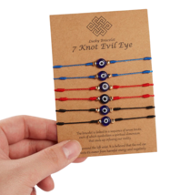 6 Pcs Set Evil Eye Nazar Bracelet Kabbalah Amulet 7 Knots Lucky Protection Uk - £5.15 GBP