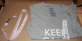 Breast Cancer Awareness T-Shirt 100%C &amp;Lanyard Neck Strap Med Hybrid V N... - $8.49