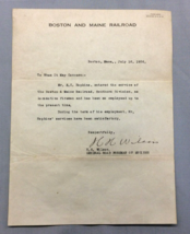 1926 Boston and Maine Railroad Employment Recommendation Letter Signed Wilson - $9.46