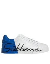 Dolce &amp; Gabbana White Blue Leather Logo Low Top Sneakers Shoes - $389.84