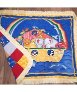 Vintage Noah&#39;s Ark baby Quilt Handmade Nursery Bedding Primary colors Pa... - $37.00