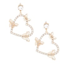 3D Butterfly Clear Rhinestone Heart Drop Gold Plated Fashion Valentine Earrings - £28.20 GBP