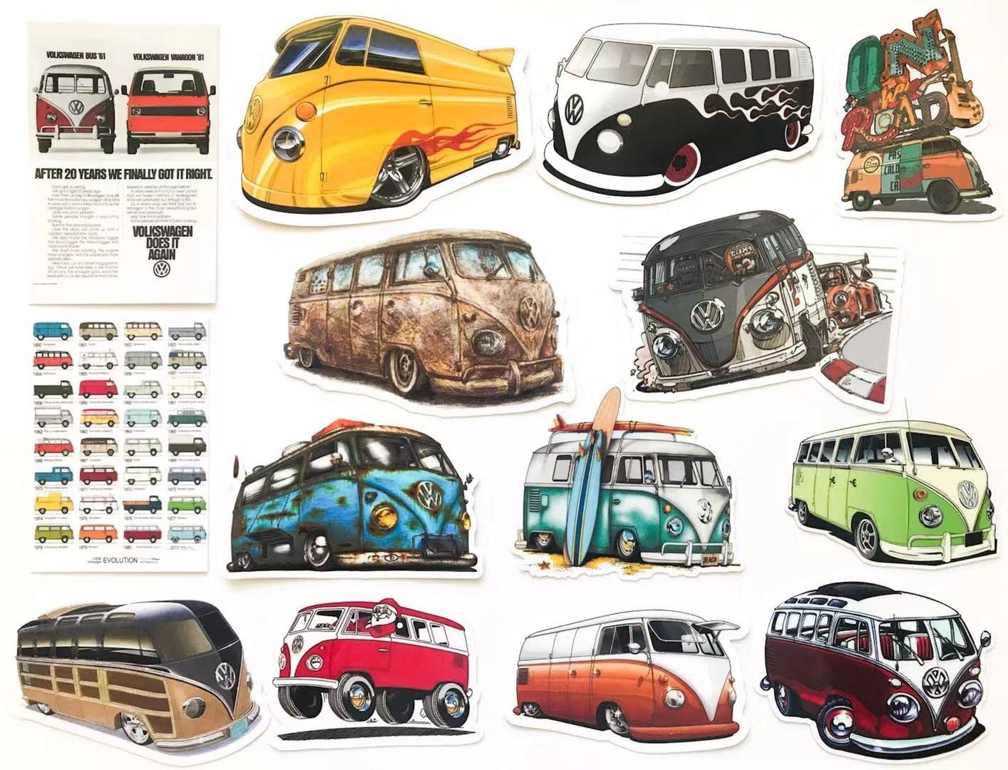 14pc Classic T1 transporter camper van bus Vinyl Stickers vinyl decal Ge... - $7.84