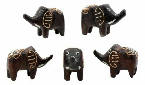 Balinese Wood Handicrafts Carved Jungle Elephant Miniature Figurines Set... - $22.99