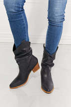 MMShoes Scrunch Cowboy Ankle Low Calf Cowgirl Bootie Heeled Boots in Navy - $56.00