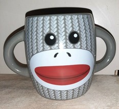 2 Handled SOCK MONKEY Mug Gray Coffee Tea by Galerie  - $14.92