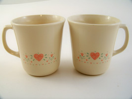 2 Corelle Corning Ware Forever Yours Coffee Cups Tea Mugs Pink Hearts Vintage - £4.78 GBP