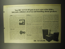 1974 Bic Venturi speakers Ad - Now Bic Venturi puts to rest some of the fables - $18.49