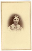 Antique CDV Circa 1860&#39;S Lovely Woman Wearing Simple Dress Lawrence Worcester MA - £8.94 GBP