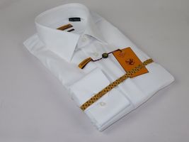 Mens ENZO Egyptian Soft Cotton Dress Shirt Barrel Cuff Wrinkle Free 61101 White image 2