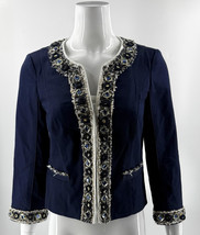 White House Black Market Navy Blue Blazer Jacket Size 8 Embellished Hook... - £45.92 GBP