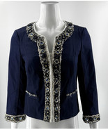 White House Black Market Navy Blue Blazer Jacket Size 8 Embellished Hook... - $1,129.00 MXN