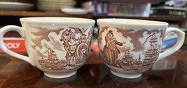 Set of 2 Vintage New York State Seal Brown Cups Sailor&#39;s Farewell England - £10.70 GBP