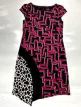 Laundry By Shelli Segal Women&#39;s Dress Pink Black Stretch Cap Sleeves Size 4 - £24.08 GBP