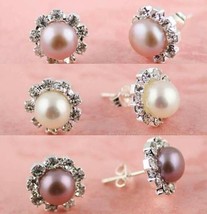 1 Pair Fresh Water Pearl Stud Pierced Earrings 3 Colors - £3.94 GBP