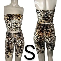 Velvet Leopard Print Tube Top &amp; Biker Shorts Set~ Size S - £28.64 GBP