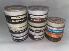 Lot Of 8 Vtg Meltonian Shoe Cream Polish Glass Jars , Used Polish Various Colors - £12.75 GBP