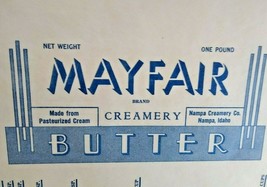 Butter Wrapper Mayfair Napa Idaho One Pound Vintage Label Circa 1940&#39;s NOS - £21.29 GBP