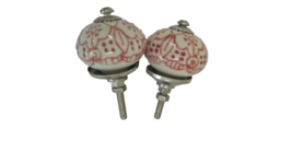 Pink and White Floral Print Round Shape Hand Painted Ceramic knobs  Ceramic - $291.63 MXN