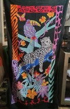 Vintage Tropics Jungle Cat White Leopard Birds Flowers Beach Towel 56x29... - £21.97 GBP