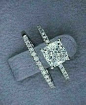 2.50CT Cushion Simulated Diamond Wedding Ring Set 14K White Gold Plated - £94.11 GBP