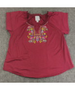 New York Laundry Women Large Maroon Embroidered Blouse Boho Asymmetrical... - $225.80 MXN