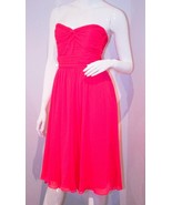H&amp;M Gathered CHIFFON Strapless DRESS Hot PINK Side ZIP 4 / 34 FREE SHIPPING - $180.57 CAD