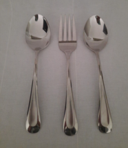 Lot of 3 Pieces ~ Oneida Sand Dune Satin Indent ~ 2 Serving Spoons &amp; Meat Fork - £23.32 GBP