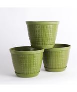 Set of 3 Green Planters with Saucer - Gardening Supplies - Outdoor Living - £31.55 GBP