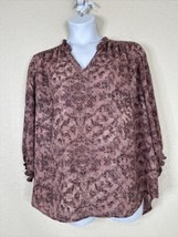 Violet &amp; Claire Womens Plus Size 1X Purple Floral V-neck Blouse 3/4 Sleeve - £14.38 GBP