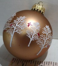 Gold Ball Ornament 3&quot; tall White trees Red Cardinals  Vintage  Xmas - £11.01 GBP