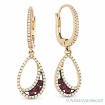 0.58 ct Round Cut Ruby Diamond Pave 14k Rose &amp; Black Gold Dangling Drop Earrings - £961.88 GBP