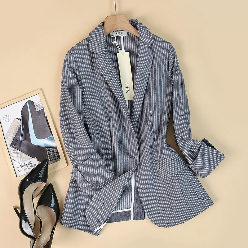   striped blazer jacket for women&#39;s  spring autumn  casual office lady cotton an - £202.09 GBP