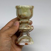270g, 3.8&quot;x2&quot;, Natural Green Onyx Candle Holder Gemstone Hand Carved, B32076 - £31.64 GBP