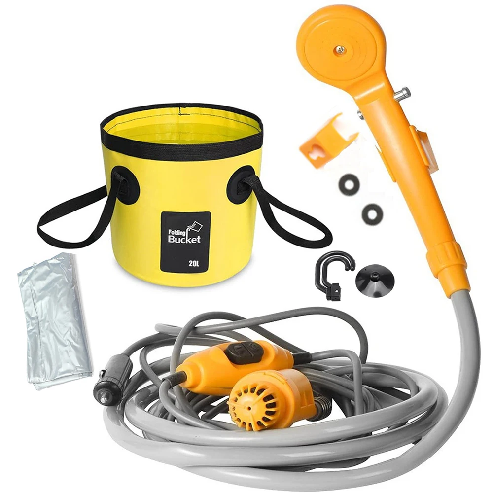 Portable Camping Shower 12V Pump Hiking Travel Outdoor Electric Bath Show with - £32.32 GBP+