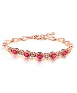 Natural Ruby Gemstone 14K Rose Gold Diamond Bracelet 7&quot; + 1&quot; - $1,489.59