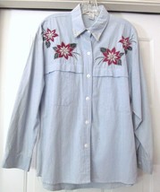 Jane Ashley Blue Denim Western Jean Shirt Top Blouse L/S Beaded Holiday M VTG - £18.98 GBP