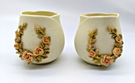 (2)Rose Shaped Small Vase/Vessel - Bone, off white color. Floral Wreath ... - $16.54