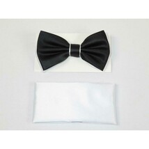 Men's 2-Tone Bow Tie/Hankie Set By J.Valintin Satin JVBT-33 Black White image 2