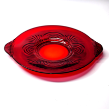 Vintage PADEN CITY Glass LARGO RUBY 13” Handle Cake Chop Sandwich Plate ... - $36.81