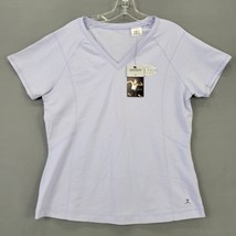 Danskin Women Shirt Size L Purple Stretch Lilac Sporty Short Sleeve Solid V-Neck - £13.45 GBP