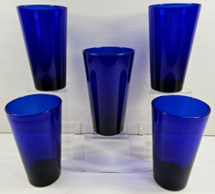 5 Libbey Flare Cobalt Blue Cooler Glasses Set Tapered Drinking Tumblers USA Lot - £47.63 GBP