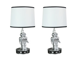 Set of 2 Retro 1960&#39;s Style Square Head Robot Sci-Fi Table Lamps With Shades - £60.81 GBP