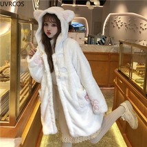 Winter Lolita Warm Jacket Women Sweet Soft Plush Thickened White Coats Girl Cute - £40.22 GBP