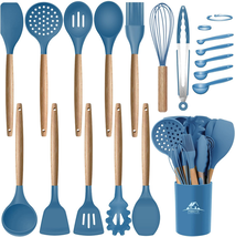 17 Pcs Silicone Cooking Kitchen Utensils Set with Holder, Wooden Handles... - $34.40