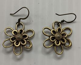 Vintage Gold Tone Flower Drop Dangle Earrings Boho Estate Jewelry Find KG - $9.89