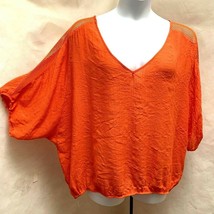Unique Spectrum Sz 3X Top Orange Crochet Mesh Sleeve Plus Size Shirt - £16.94 GBP