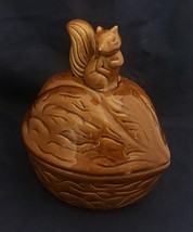 Squirrel trinket walnut shaped glossy light brown ceramic vintage mad in... - $12.86