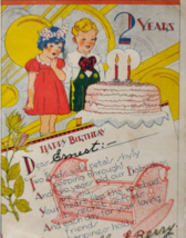 Birthday Greetings Postcard For 2 Year Ord Cake Crib Elephant Toy Dear Ernest - £9.48 GBP