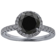 Womens 4.11CT 18K Solid White Gold Round Cut Black Diamond Halo Engagement Ring  - £2,393.51 GBP
